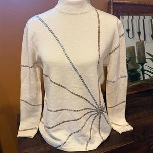 Vintage St. John Cream Sweater with Metallic Stripes